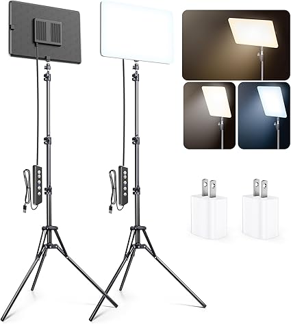 2 Pack LED Video Light Kit, Scrhot Photography Lighting Kit with 63″ Tripod Stand